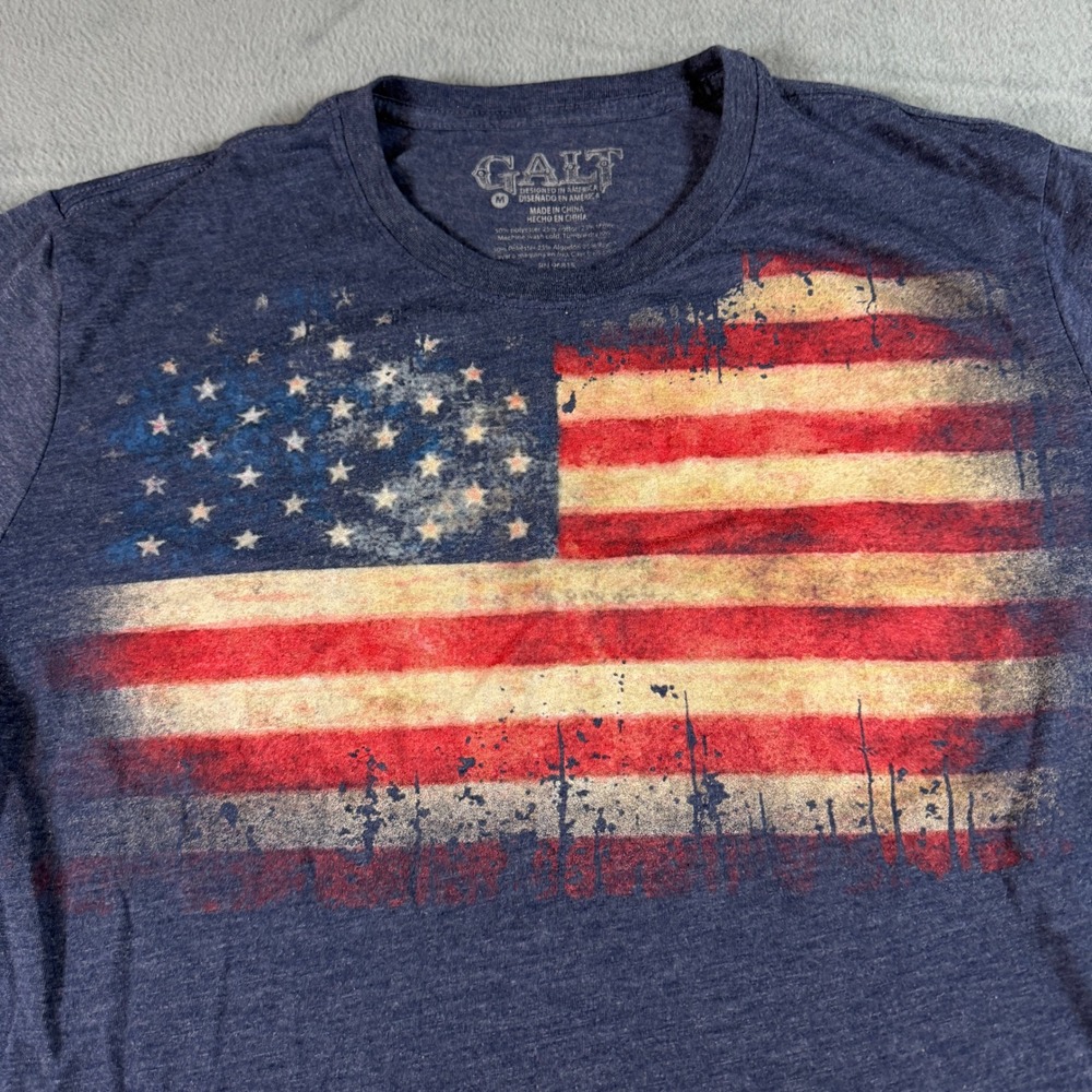 Galt Mens American Flag Graphic T-Shirt Navy Blue Heather Distressed Patriotic M